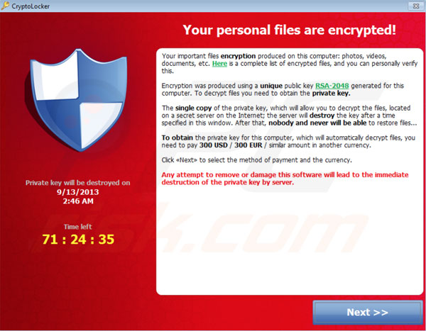 Cryptolocker ransomware virus